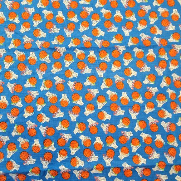 Basketball Fabric 30x44 Hi-Fashion Cotton Sports Balls Hoops Blue Quilting Craft - Picture 2 of 11